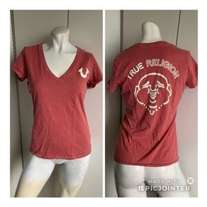 True Religion size small dusty rose pink V-neck short sleeve T-shirt